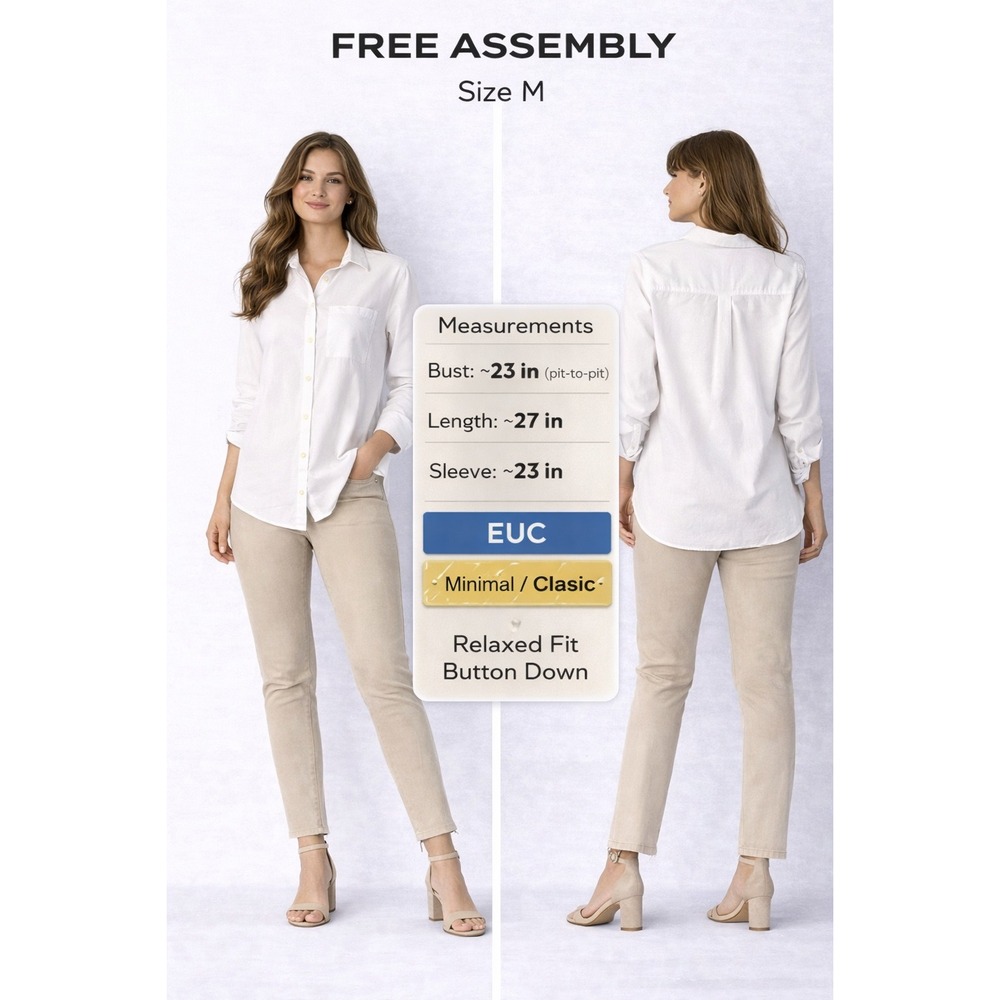 Free Assembly Linen Blend Button DownShirt Ivory cream Size M Long Sleeve Pocket